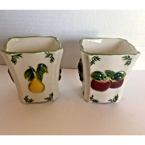 set of 2 B.F. Sherrill Designs votive candle holders grapes cherries apples pear